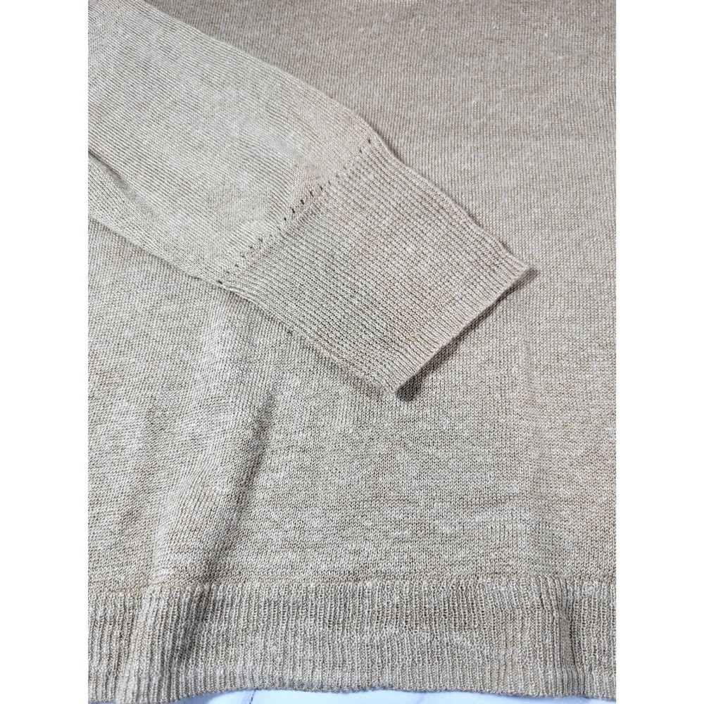 Chico's Tan Linen Blend Rolled V-Neck Long Sleeve Sweater Size 1=Medium Coastal - Picture 5 of 9